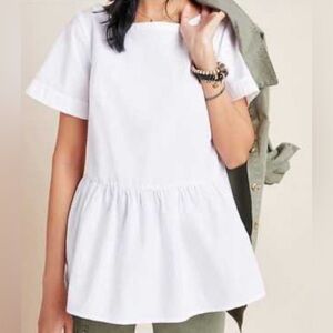 Maeve by Anthropologie - Darla Poplin Swing Short Sleeve White Blouse